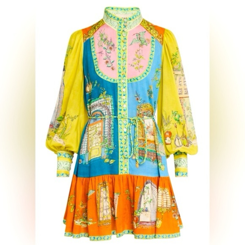 Colorful‎ Women's Dress with Yellow and Orange Accents Sz S - Picture 7 of 15